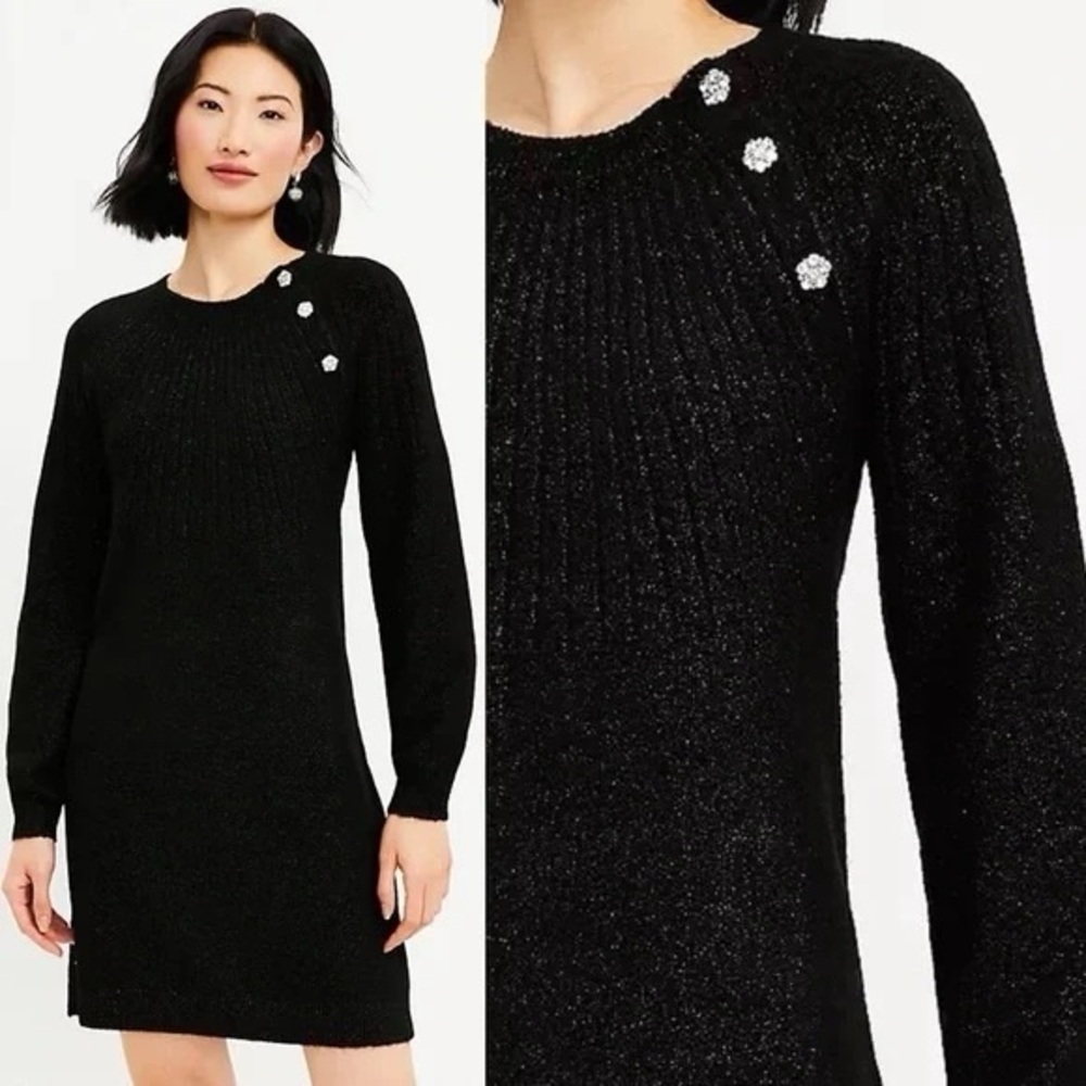 LOFT Jeweled Shoulder Button Wool Blend Sweater Dress Size: SP Never Worn